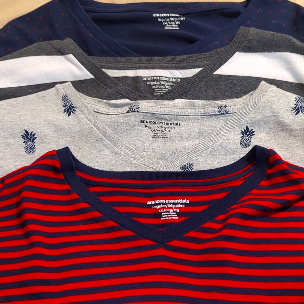 Bundle Of Four (4) Amazon Essentials Patterned V-… - image 1